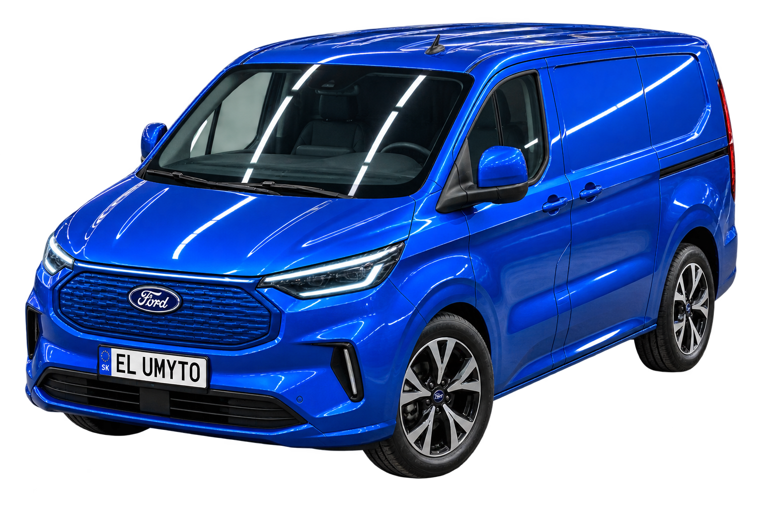 Modrá elektrická dodávka Ford s EČV EL UMYTO